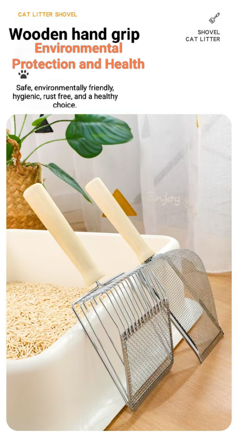 Cat Litter Scoop with Wooden Handle – Large Shovel Face, Fast-Leak Design, Comfortable Grip, High-Capacity Scooping