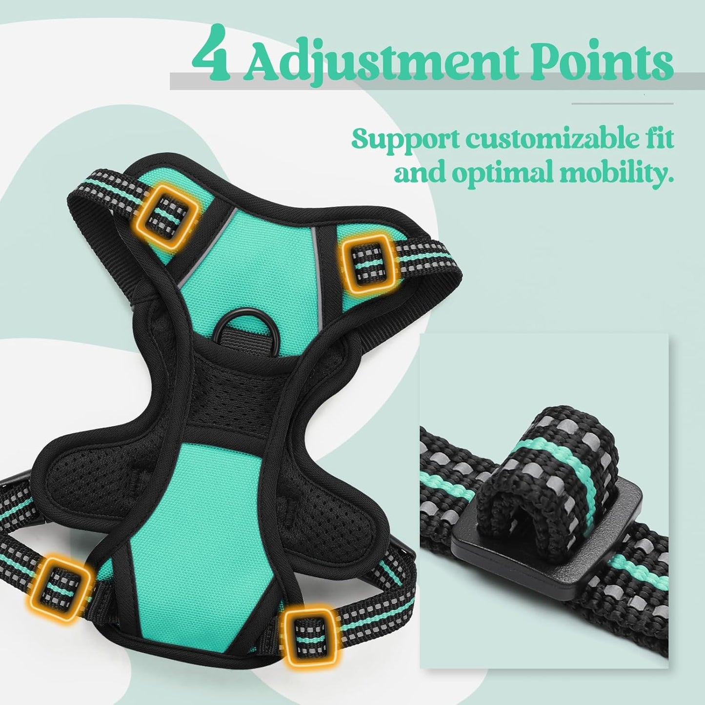 Dog Harness No Pull – Adjustable Soft Padded Vest with 2 Leash Clips, Reflective, No Choke Design, Easy Control Handle