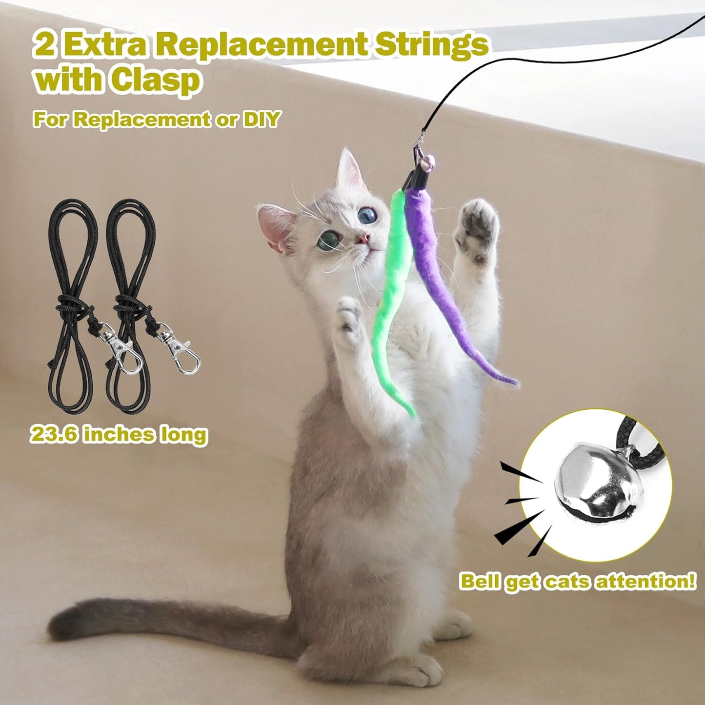 Interactive Cat Wand Toy Set – Telescopic Wand with Feather, Worm, Fish & Butterfly Refills – Exercise Toy for Indoor Cats