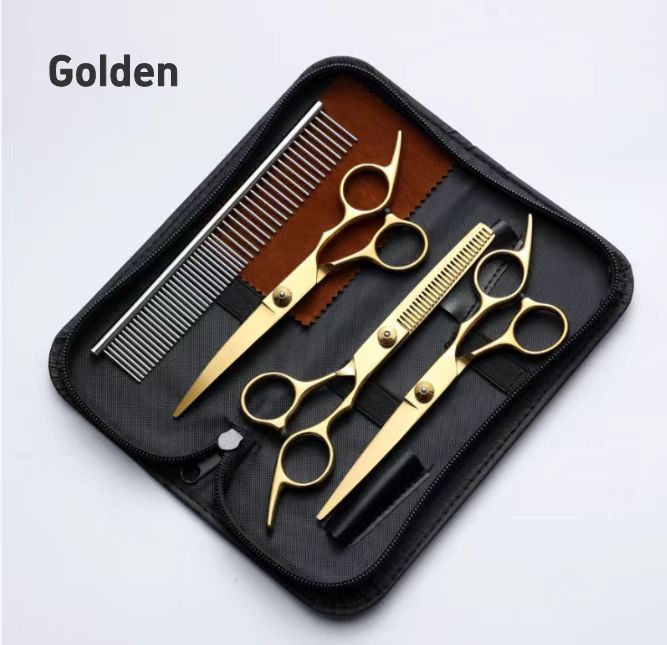 Pet Grooming Scissors Kit – 4-Piece Set with Straight, Curved, Thinning Scissors & Comb for Dogs and Cats