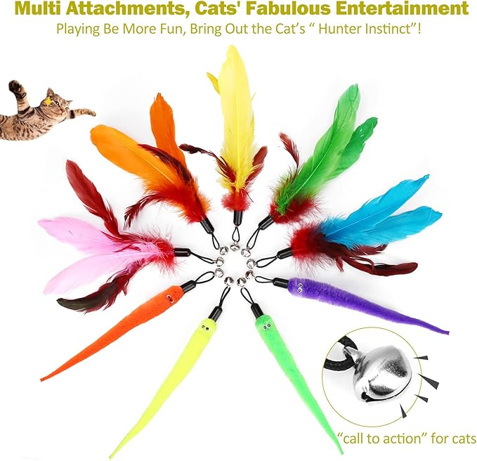 Interactive Cat Wand Toy Set – Telescopic Wand with Feather, Worm, Fish & Butterfly Refills – Exercise Toy for Indoor Cats