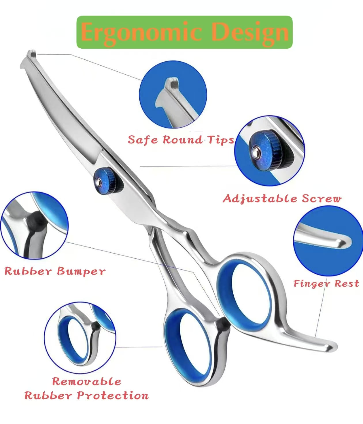 Pet Grooming Scissors Kit – 4-Piece Set with Straight, Curved, Thinning Scissors & Comb for Dogs and Cats