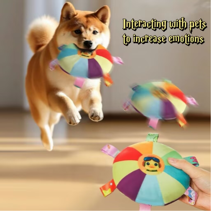 Flying Molars Bite-Resistant Dog Frisbee – Soft Plush Animal Disc with Bell | 15cm Interactive Chew Toy for Small & Medium Dogs (Chick, Duckling, Shark, Seal)