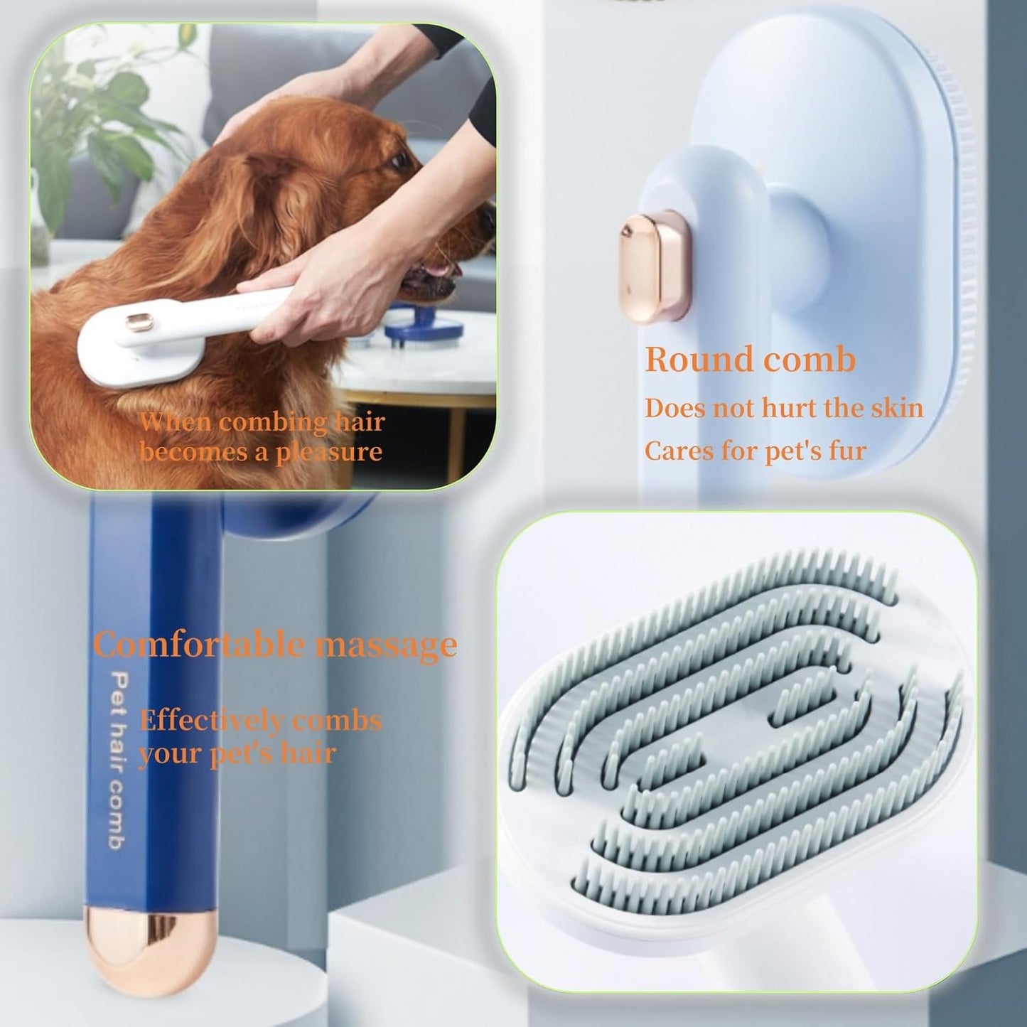 3PCS Self-Cleaning Pet Grooming Brush – Cat & Dog Shedding Brush with Release Button for Short to Long Hair, Anti-Static & Massage Design