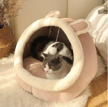 2-in-1 Cute Cat Cave Bed – Indoor Cat Tent with Removable Washable Cushion – Cozy Kitten Hideaway with Non-Slip Bottom