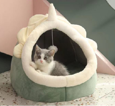 2-in-1 Cute Cat Cave Bed – Indoor Cat Tent with Removable Washable Cushion – Cozy Kitten Hideaway with Non-Slip Bottom