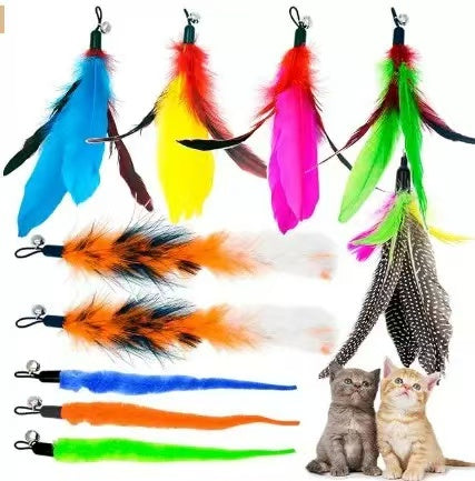 Interactive Cat Wand Toy Set – Telescopic Wand with Feather, Worm, Fish & Butterfly Refills – Exercise Toy for Indoor Cats