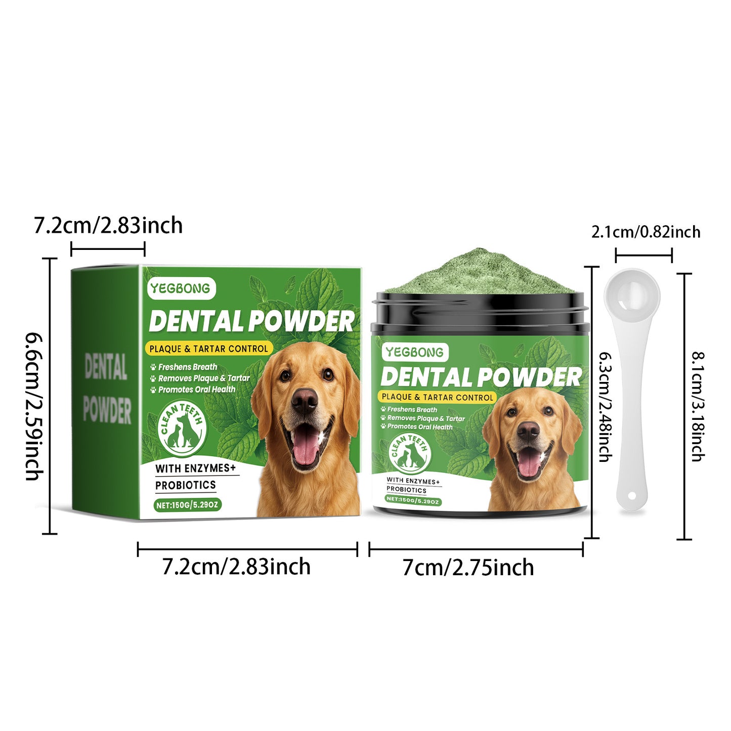 Yegbong Dog Teeth Cleaning Powder – Plaque & Tartar Remover, Breath Freshener with Natural Enzymes, Seaweed & Probiotics – 60-Day Supply