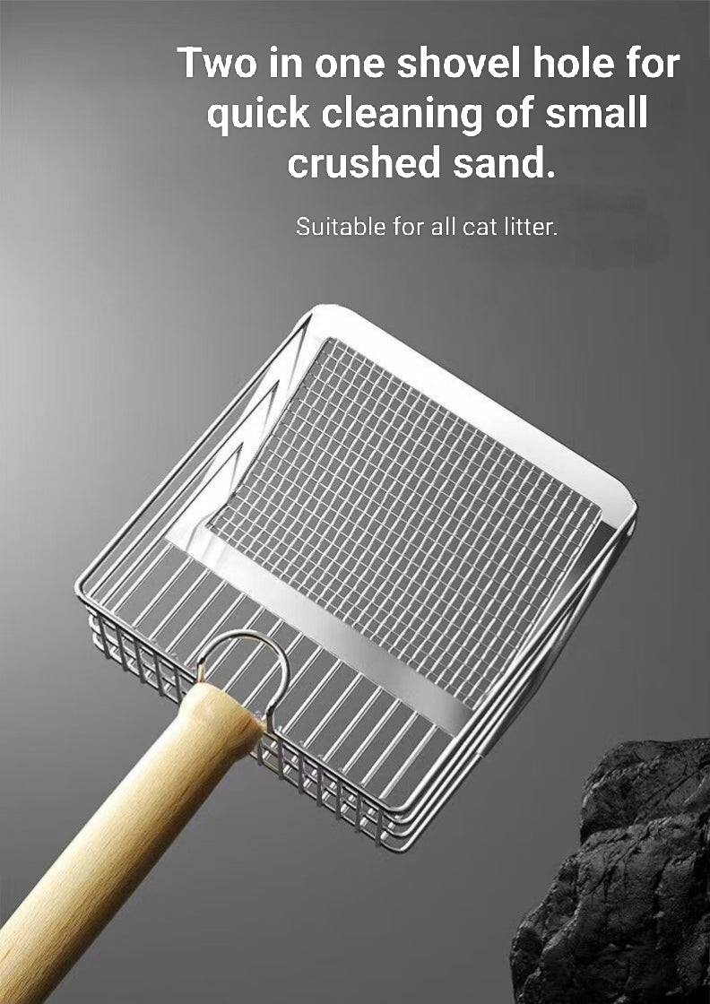 Cat Litter Scoop with Wooden Handle – Large Shovel Face, Fast-Leak Design, Comfortable Grip, High-Capacity Scooping
