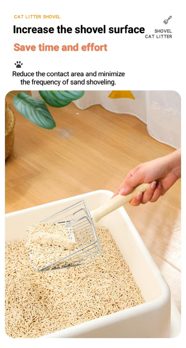 Cat Litter Scoop with Wooden Handle – Large Shovel Face, Fast-Leak Design, Comfortable Grip, High-Capacity Scooping