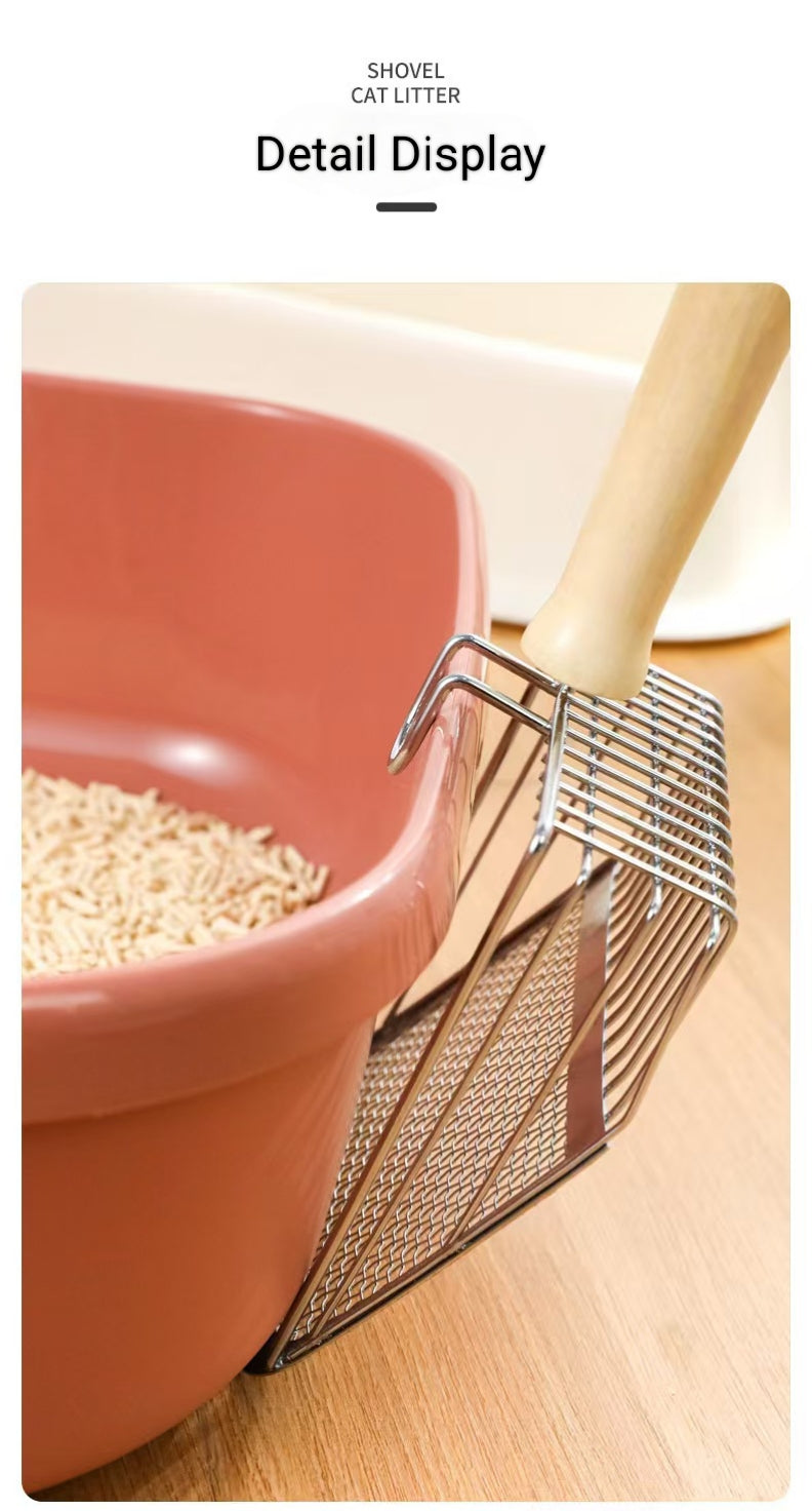 Cat Litter Scoop with Wooden Handle – Large Shovel Face, Fast-Leak Design, Comfortable Grip, High-Capacity Scooping