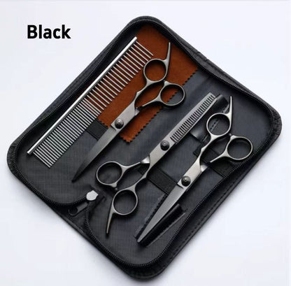 Pet Grooming Scissors Kit – 4-Piece Set with Straight, Curved, Thinning Scissors & Comb for Dogs and Cats
