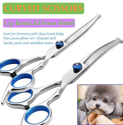 Pet Grooming Scissors Kit – 4-Piece Set with Straight, Curved, Thinning Scissors & Comb for Dogs and Cats