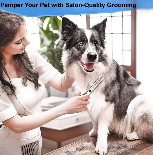 Pet Grooming Scissors Kit – 4-Piece Set with Straight, Curved, Thinning Scissors & Comb for Dogs and Cats