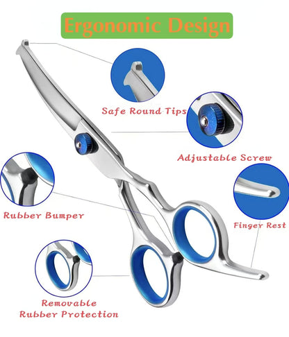 Pet Grooming Scissors Kit – 4-Piece Set with Straight, Curved, Thinning Scissors & Comb for Dogs and Cats