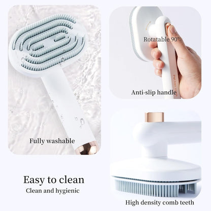 3PCS Self-Cleaning Pet Grooming Brush – Cat & Dog Shedding Brush with Release Button for Short to Long Hair, Anti-Static & Massage Design