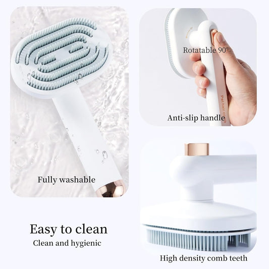 3PCS Self-Cleaning Pet Grooming Brush – Cat & Dog Shedding Brush with Release Button for Short to Long Hair, Anti-Static & Massage Design