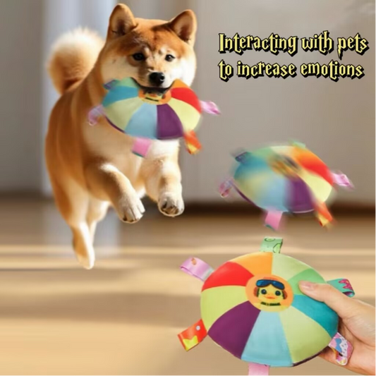 Flying Molars Bite-Resistant Dog Frisbee – Soft Plush Animal Disc with Bell | 15cm Interactive Chew Toy for Small & Medium Dogs (Chick, Duckling, Shark, Seal)
