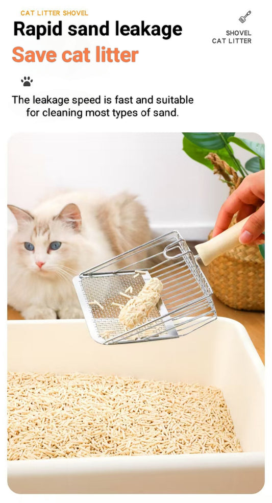 Cat Litter Scoop with Wooden Handle – Large Shovel Face, Fast-Leak Design, Comfortable Grip, High-Capacity Scooping